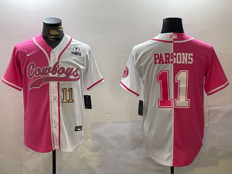 Men Dallas Cowboys #11 Parsons white pink Joint Name 2024 Nike Limited NFL Jersey style 5